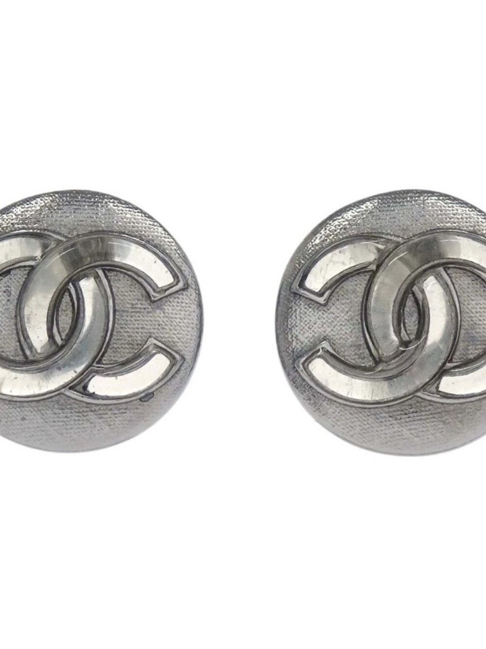 Chanel Button Clip-On Earrings Silver A18K 189030